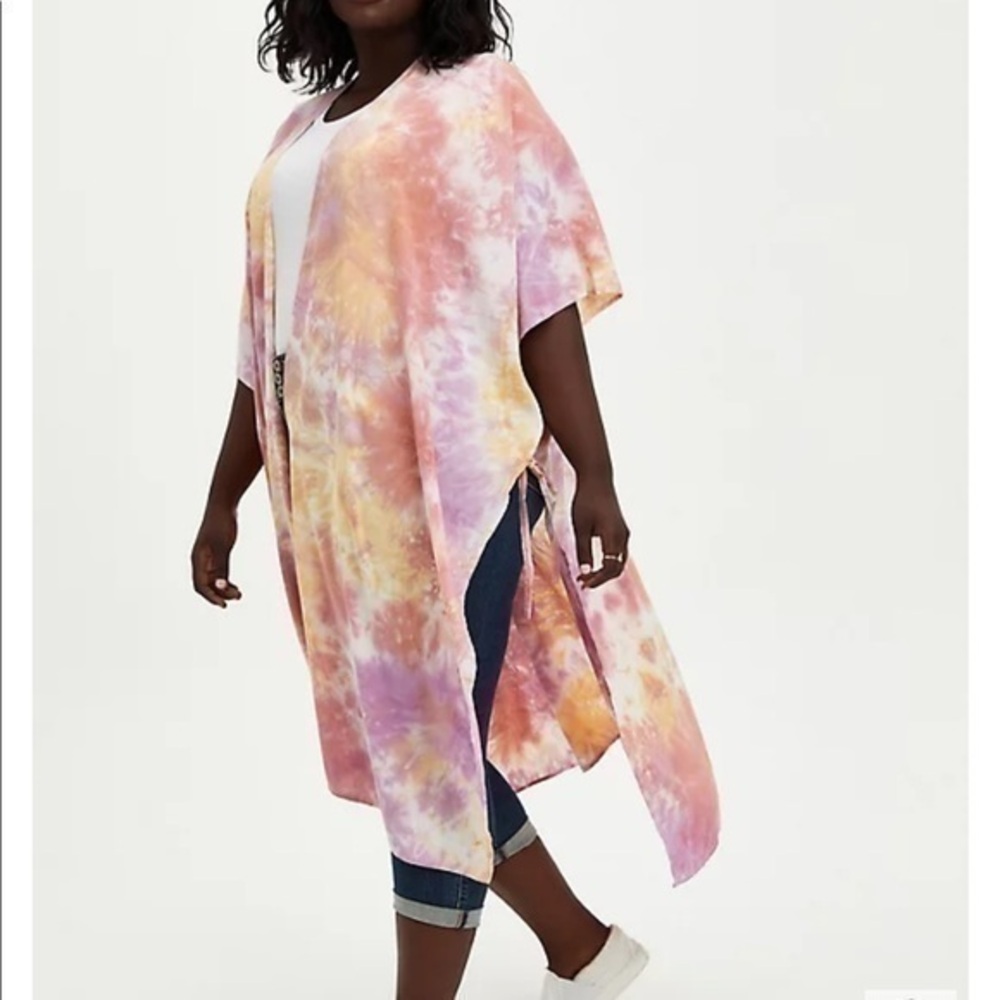 TORRID O/S Pink Tie Dye Longline Ruana Kimono